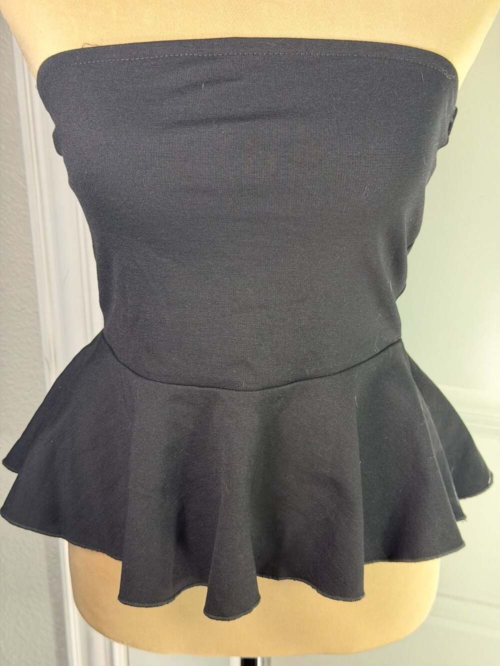 Good Luck Gem Black Strapless Peplum Tube Top